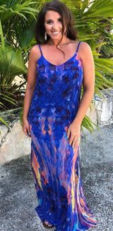 Lulus Abstract Sunset Maxi Dress With Slit Photo 0