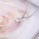 Hexagonal Column Quartz Pendant Necklace Pink Photo 0