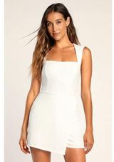 Lulus Enticing Endeavors White Square Neck Sleeveless Skort Romper Classy Sz M Photo 0