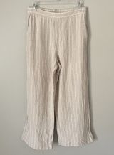 Joie Size M Beige Striped Linen Blend Pull On Pants Pockets 26" Inseam Photo 0