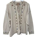 Woolrich  Womens Cardigan Sweater Tie Front Size L Beige Embroidered Long Sleeve Photo 0