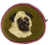 PUG Dog Cross Stitch Case Coin Purse Needlepoint Bag Wallet New Green Photo 0