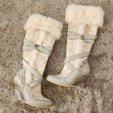Baby Phat Y2K Vintage Aspen Boots In White And Gray Wedge Heels Womens Size 7 Photo 0