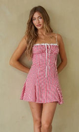 American Threads Red Gingham Mini Dress Photo 0