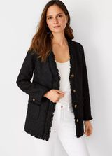 Ann Taylor Fringe Tweed Button Front Cardigan Blazer Jacket Black Photo 0
