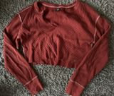 BDG Cropped Waffle Maroon Shirt Photo 0