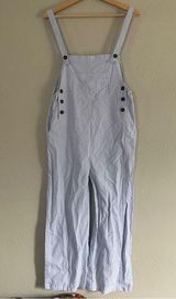 🦋 White Blue Striped Overalls Lightweight Casual Medium Photo 0