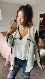 Half Leather Cardigan Multiple Photo 0