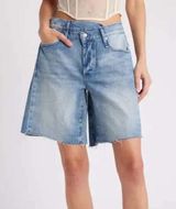 NWT Free People Boomerang Overlap High Waist Denim Cutoff Long Shorts Photo 0