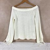 MINKPINK Ivory Sheer Knit Lace up Bell Sleeve Off The Shoulder Sweater MEDIUM Photo 0