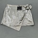 NWT ZARA Metallic Mini Skirt Womens M Silver Faux Metallic Wrap Buckle Trafaluc Photo 0