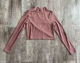 Altar'd State Knit Crop Top Long Sleeve Mock Neck Pink Women's Size Medium Photo 0