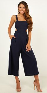 Showpo Navy Linen Jumpsuit Photo 0