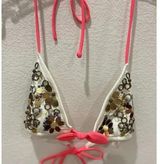Victoria's Secret XS White Floral Sequin Triangle Halter Bikini Top Photo 0