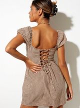motel rocks brown gingham dress Brown Gingham Heidi Midi Dress