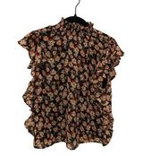 Blue Rain  Black Floral Chiffon Halter Turtleneck Blouse - Size Medium Photo 0