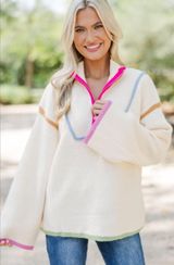 Entro Women’s Contrast Piping Quarter Zip Sweater Size Large NWT Photo 0