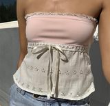 Y2k gems Sheer Lace Frill Strapless Tube Top  Photo 0