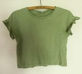 ZARA Ruffle Sleeve Olive Green Crop Top Photo 0