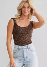 Brown Floral Intimately Free by  Chocolate Printed Clean Lines Bodysuit Photo 0