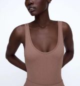 ZARA Brown Ribbed Bodysuit Photo 0