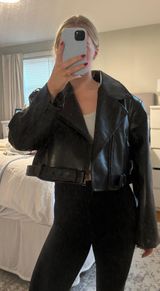 LIONESS Cropped Leather Jacket Photo 0