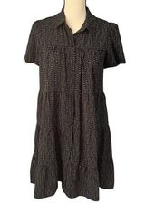 Monteau | Women's Black Micro Dot Pockets Tiered Midi Dress Sz S Photo 0
