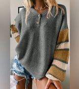 Listicle Gray Cozy Oversized V-Neck Sweater Photo 0
