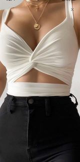 White Cross Cross Wrap Cropped Tank Size L Photo 0