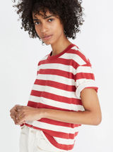 Madewell Women’s Easy Crop Tee Murph Stripe Crimson Cropped Boxy T-Shirt Small Photo 0