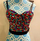 Colorful Rhinestone Push Up Bra Clubwear Party Bustier Crop Top SZ LARGE Photo 0