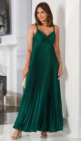 Boston Proper Emerald Green Pleated Liquid Shine Babydoll Maxi Dress Formal - 8 Photo 0