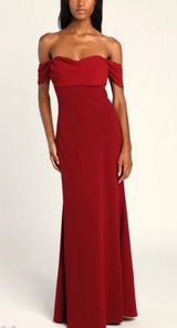 Lulus Off The Shoulder Burgundy Maxi Dress Photo 0