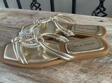 AZALEA WANG Stetson Gold Metallic Women's Slides Sandals Flats 8 NWT Photo 0