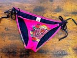 Ed Hardy  Swimwear Pink Tattoo Print Tie Bikini Bottom Bejeweled Y2K 2000s Large Photo 0