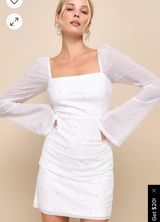 Flirty Luxury Ivory Mesh Pearl Long Sleeve Mini Photo 0