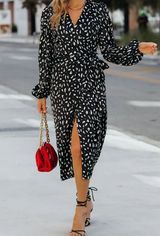 IN AWE SATIN PRINTED WRAP MIDI SKIRT - BLACK Photo 0