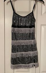 Black Silver Sequin Metallic Fringe Flapper Mini Dress Costume Photo 0