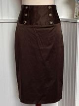 BCX Brown High Waist Button Pencil Satin Skir Photo 0