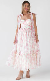 These Three Boutique tie strap pink floral midi dress Photo 0