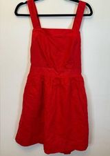 J. Crew Red Linen Cotton Elastic Mini Apron Dress Size Medium Photo 0