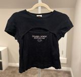 Harley Davidson Vintage Cutout Crop Baby Tee Shirt Womens 2002 Sturgis Holoubek Photo 0