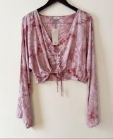 Tobi New Pink Tie Dye Print Flared Long Sleeve Button Front Cropped Blouse Sz S Photo 0