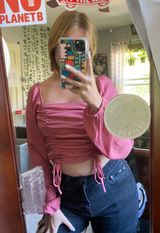 Lottie Moss Pink Silk Ruched Top Photo 0