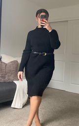 Boutique Stitch Drop Ribbed Black Sweater Dress Photo 0