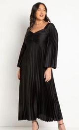 Eloquii pleated plus size black midi dress ruched draped square neck Sz 20 Photo 0