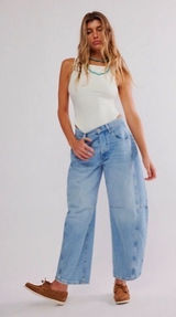 Free People CRVY Venus Barrel Jeans in Morning Star Photo 0
