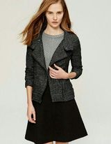 Ann Taylor LOFT Knit Marled Moto Jacket Gray Black Size Medium Fall Winter Edgy Photo 0