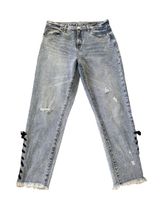 BLANK NYC Jeans Womens 30 Blue High Rise Tapered Lace Up Raw Hem Denim Boho Photo 0