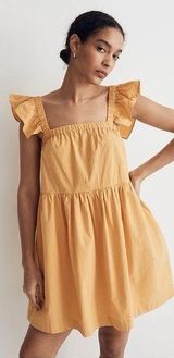 MADEWELL Tiered Ruffled Cotton Mustard Yellow Mini Dress Sz XS Photo 0